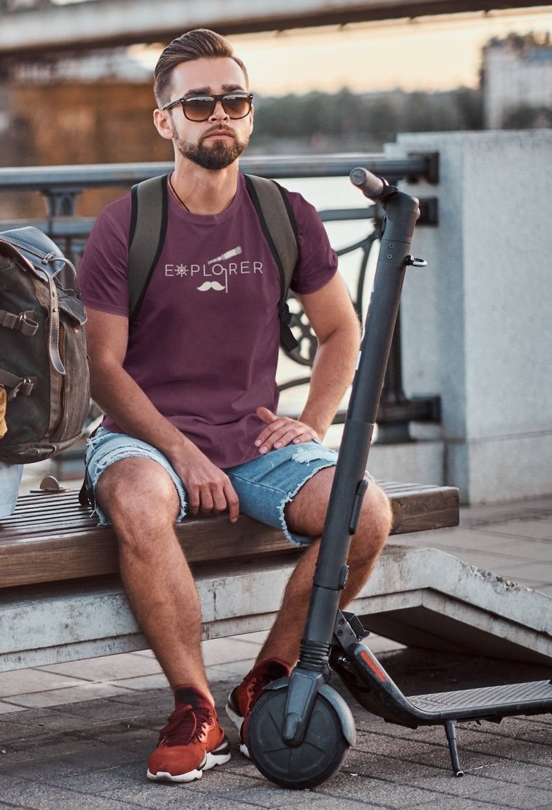 Buy Sustainable T-Shirt | Recycled Plastic + Recycled Cotton Blend | Explorer Design (Mauve) | Shop Verified Sustainable Mens Tshirt on Brown Living™