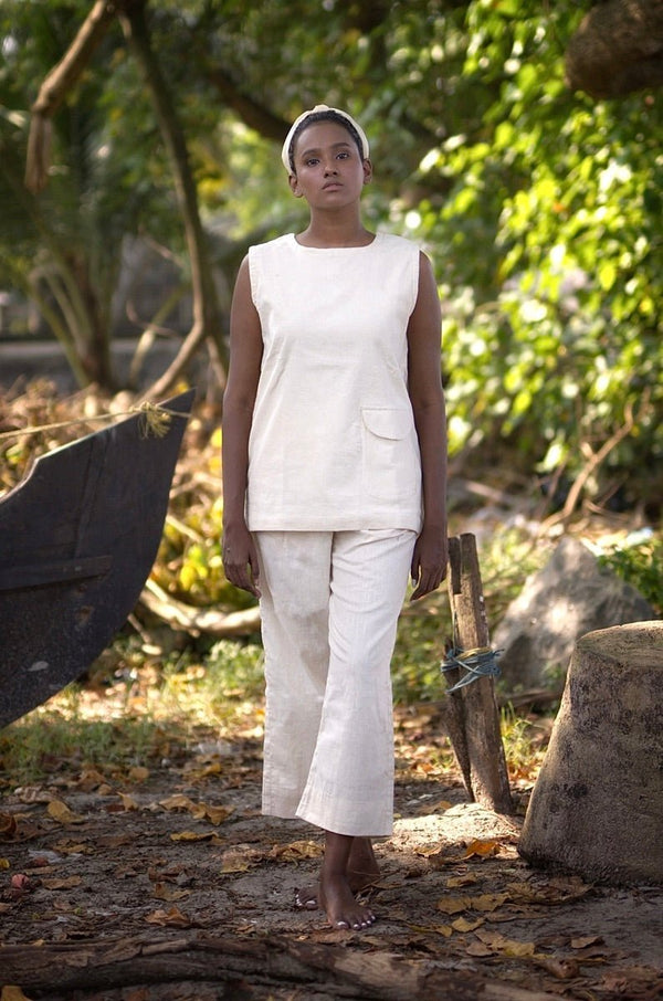 Buy Sustainable Women Cotton pants with Pockets Pleated | Shop Verified Sustainable Womens Trousers on Brown Living™