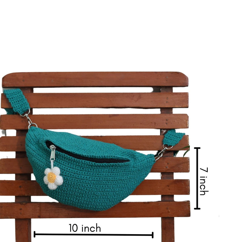 Teal Crochet Fanny Pack Bag | Verified Sustainable Bags on Brown Living™