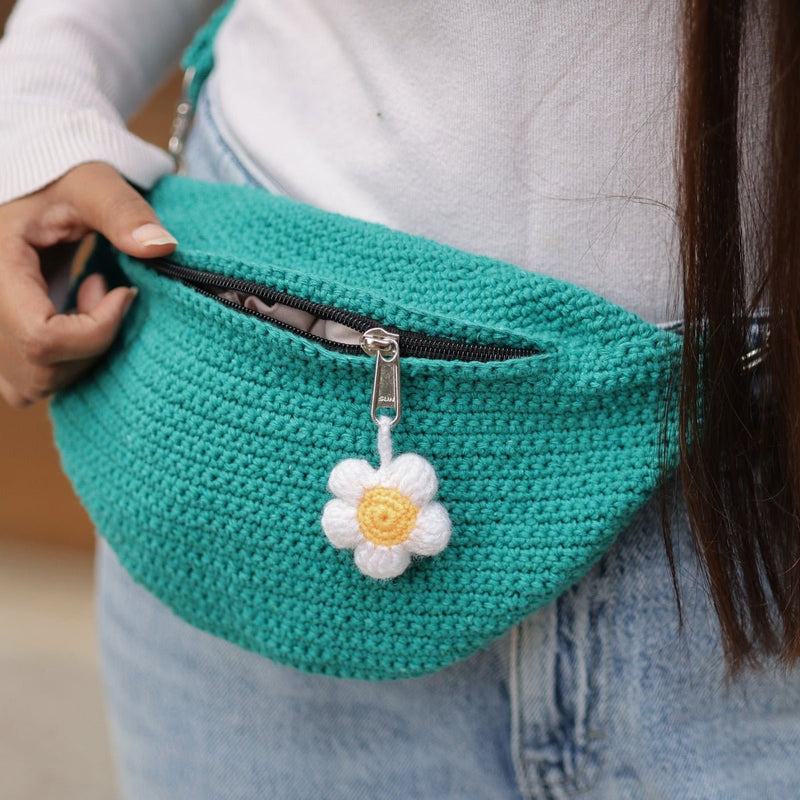 Teal Crochet Fanny Pack Bag | Verified Sustainable Bags on Brown Living™