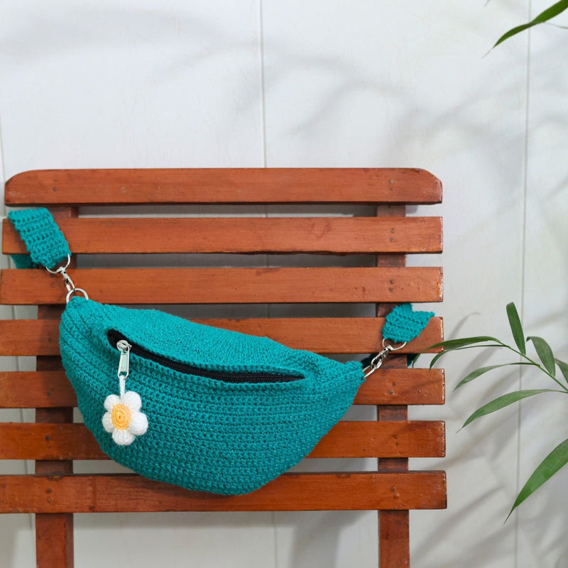 Teal Crochet Fanny Pack Bag | Verified Sustainable Bags on Brown Living™