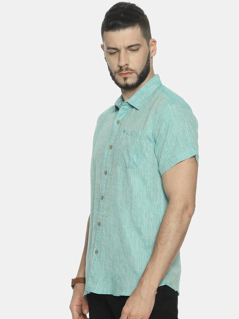 Buy Teal Green Colour Slim Fit Hemp Casual Shirt | Shop Verified Sustainable Mens Shirt on Brown Living™