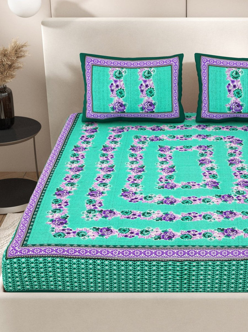 Buy Teal Interiors Floral Hand Block Printed Cotton Queen Size Bedding Set | Shop Verified Sustainable Bedding on Brown Living™