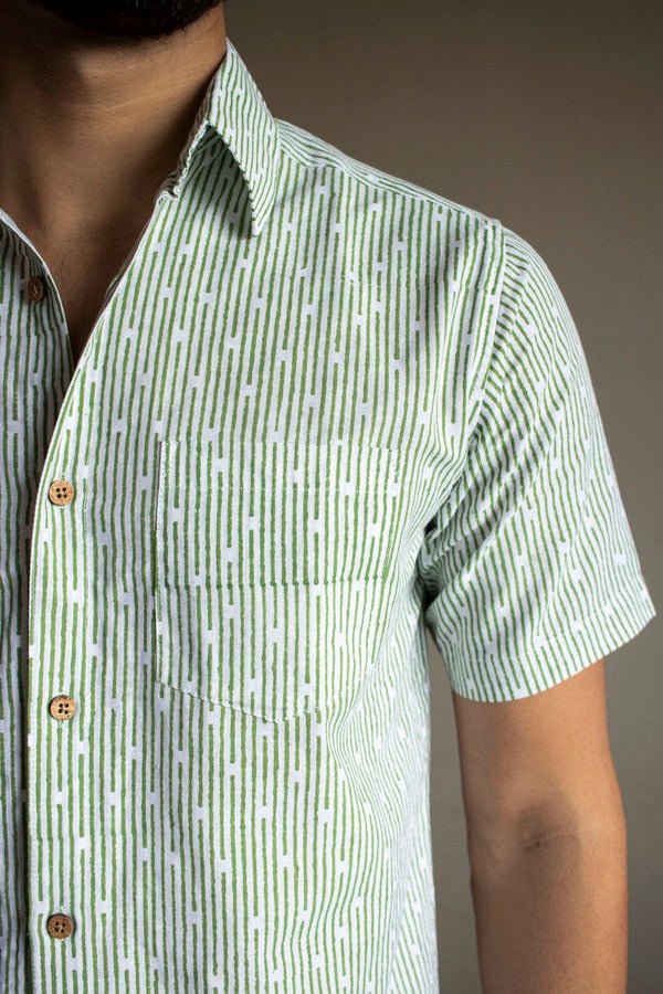 Buy TENCEL™ Lyocell-Linen Half Sleeve Shirt - Green Lakeer | Shop Verified Sustainable Mens Shirt on Brown Living™