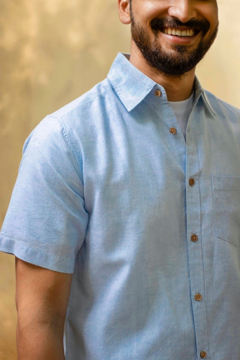 Buy TENCEL™ Lyocell-Linen Half Sleeve Shirt in Ice Blue | Shop Verified Sustainable Mens Shirt on Brown Living™