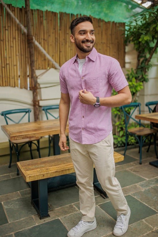 Buy TENCEL™ Lyocell-Linen Half Sleeve Shirt in Lavender | Shop Verified Sustainable Mens Shirt on Brown Living™