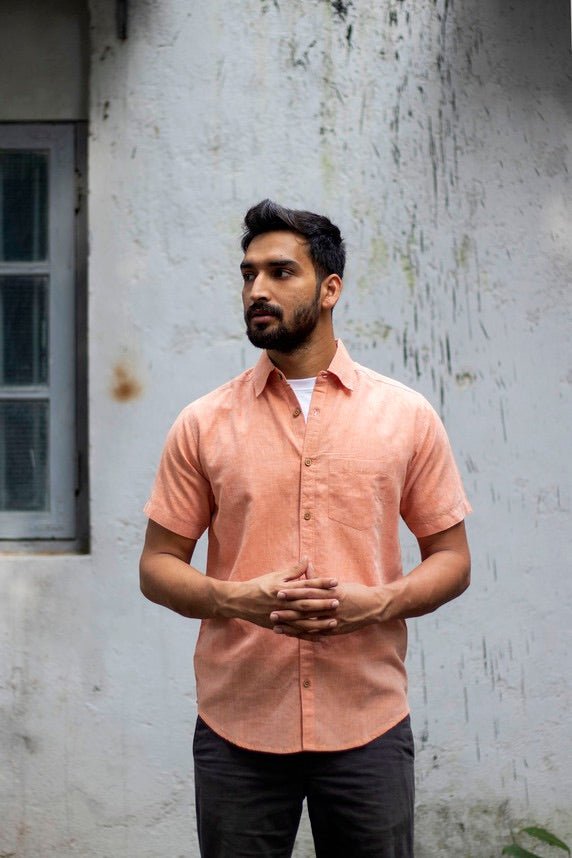 Buy TENCEL™ Lyocell-Linen Half Sleeve Shirt in Rust Orange | Shop Verified Sustainable Mens Shirt on Brown Living™