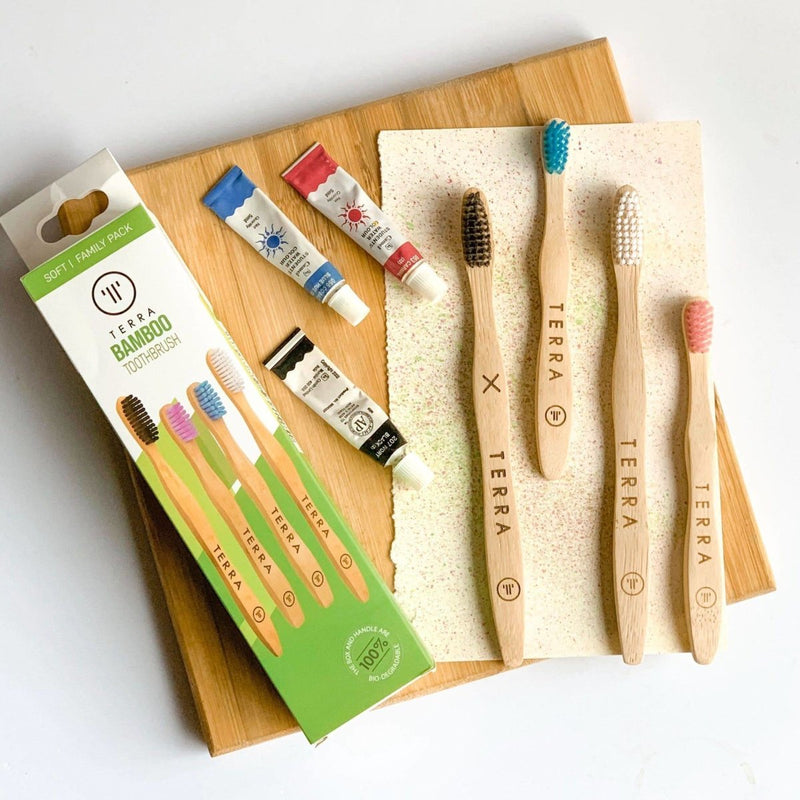 Buy Family Pack Bamboo Toothbrushes Soft (2 Kids, 2 Adults) | Shop Verified Sustainable Tooth Brush on Brown Living™