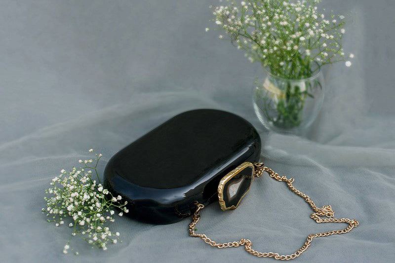 Buy The Black Baroque Capsule Clutch- Black Stone | Shop Verified Sustainable Womens Clutch on Brown Living™