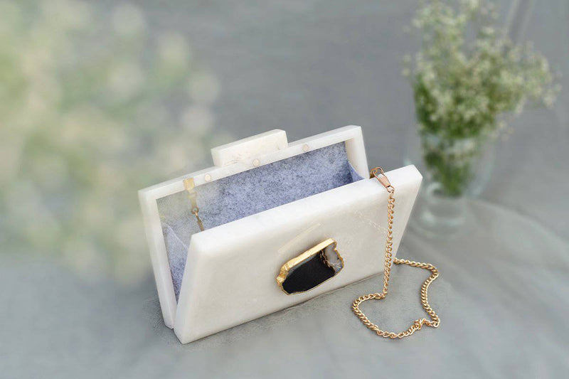 Buy The White Baroque Rectangular Clutch - Black Stone | Shop Verified Sustainable Womens Clutch on Brown Living™