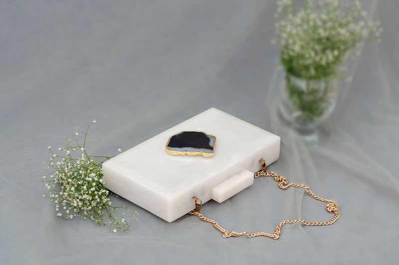 Buy The White Baroque Rectangular Clutch - Black Stone | Shop Verified Sustainable Womens Clutch on Brown Living™