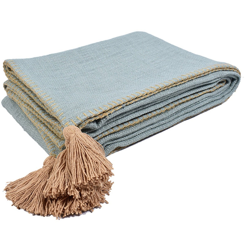 Buy Top Stitch Tasseled Cotton Throw | Shop Verified Sustainable Bed Linens on Brown Living™