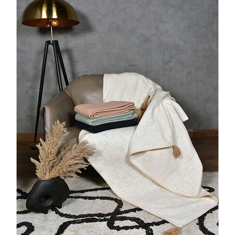 Buy Top Stitch Tasseled Cotton Throw | Shop Verified Sustainable Bed Linens on Brown Living™