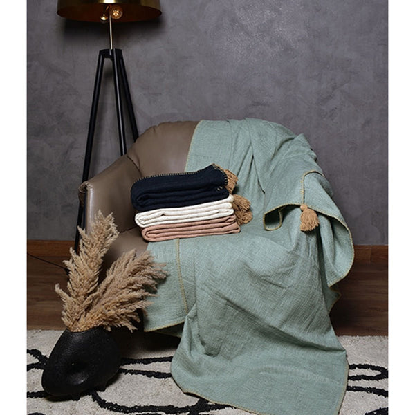 Buy Top Stitch Tasseled Cotton Throw | Shop Verified Sustainable Bed Linens on Brown Living™