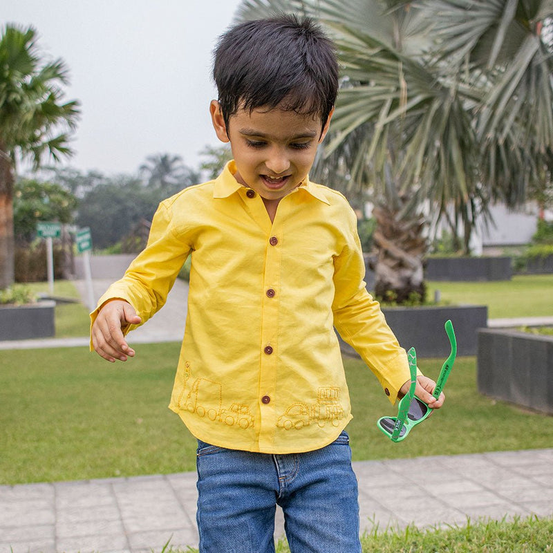 Buy Traffic Embroidered Formal Shirt- Yellow | Shop Verified Sustainable Kids Shirts on Brown Living™