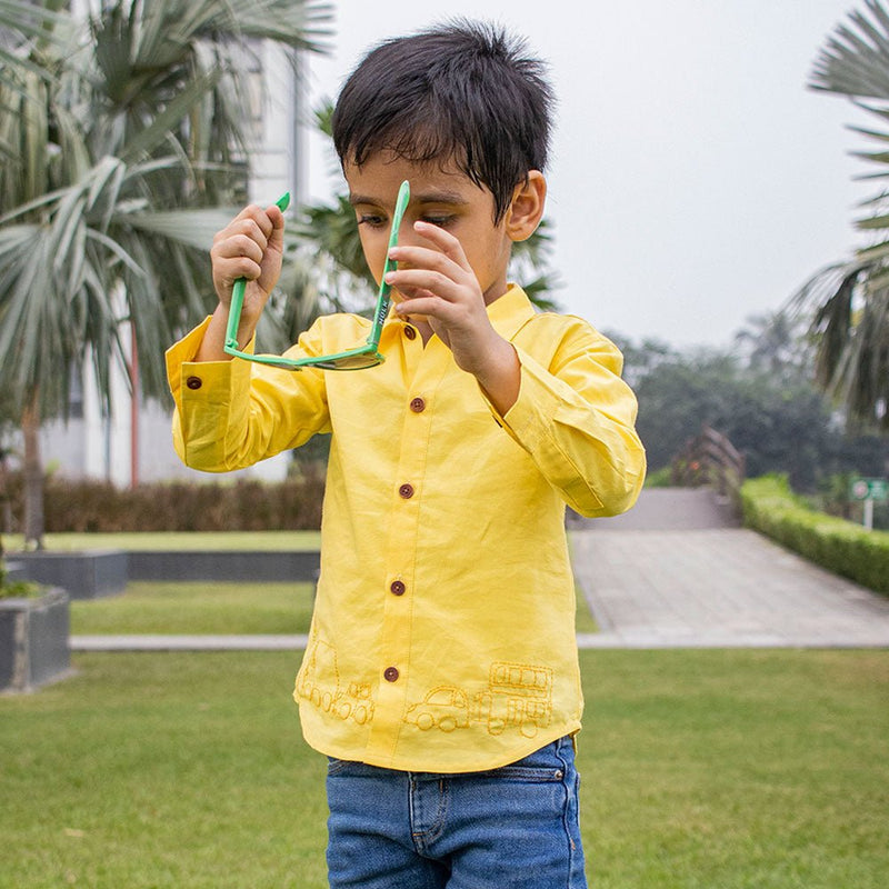 Buy Traffic Embroidered Formal Shirt- Yellow | Shop Verified Sustainable Kids Shirts on Brown Living™