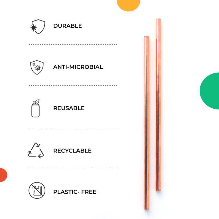 Buy Travel Copper Straw Kit | 1 Straight & 1 Bent Copper Straw | 1 Straw Cleaner | Shop Verified Sustainable Straw on Brown Living™