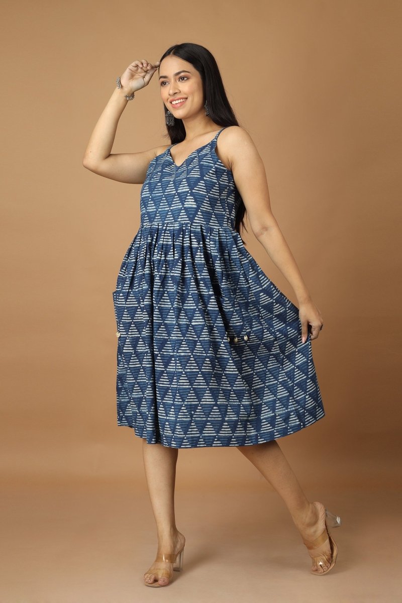 Buy Trikona Dabu Indigo Dress | Shop Verified Sustainable Womens Dress on Brown Living™