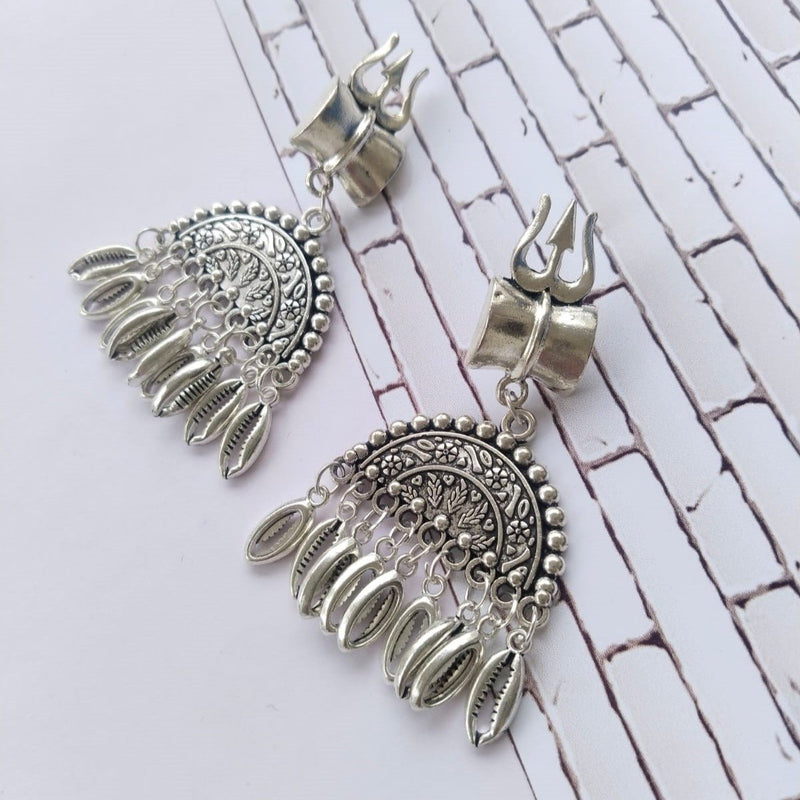 Buy Rainvas Trishul Damru Silver Oxidised Earrings for Women | Shop Verified Sustainable Womens earrings on Brown Living™