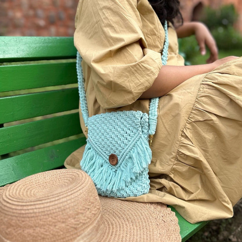 Turqoise Macrame Mobile Sling Bag | Verified Sustainable Sling bag on Brown Living™