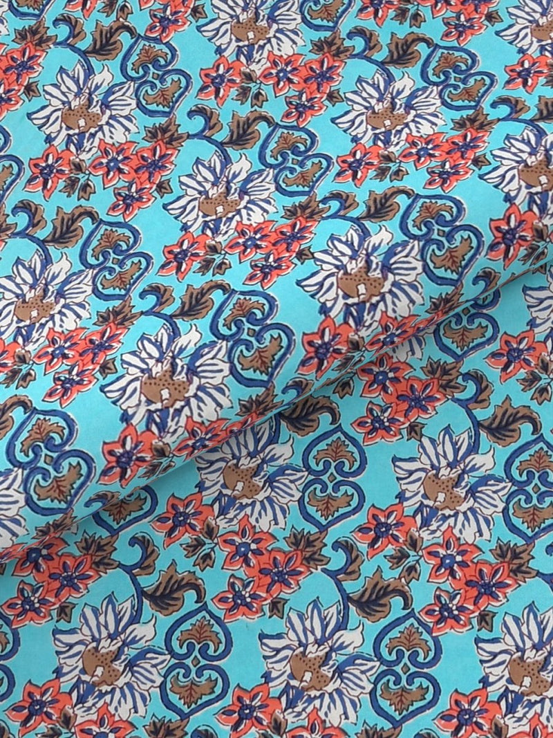 Buy Turquoise Floral Hand Printed Pure Cotton King Size Bedding Set | Shop Verified Sustainable Bedding on Brown Living™