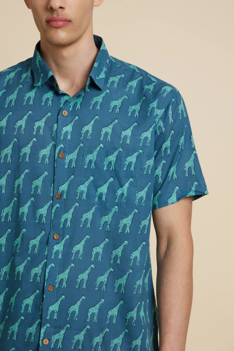 Buy Unisex Blue Giraffe Printed Shirt | Cotton | Shop Verified Sustainable Mens Shirt on Brown Living™