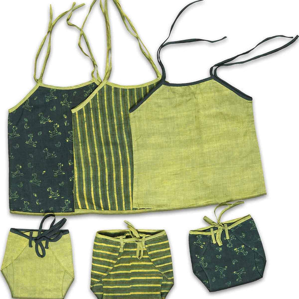 Buy Unisex Classic Jhabla Set Of 3 Green | Shop Verified Sustainable Kids Inner Wear on Brown Living™