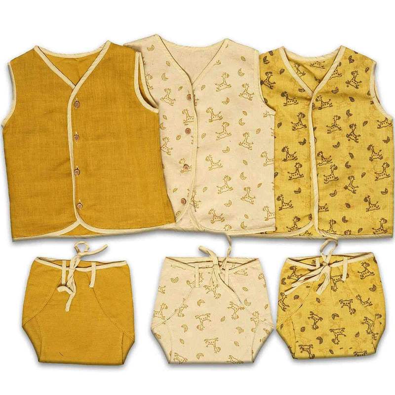 Buy Unisex Classic Jhabla Set Of 3 Yellow | Shop Verified Sustainable Kids Inner Wear on Brown Living™