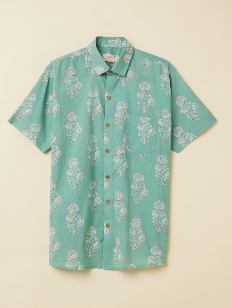 Buy Unisex Teal Botanical Flower Printed Shirt | Shop Verified Sustainable Mens Shirt on Brown Living™