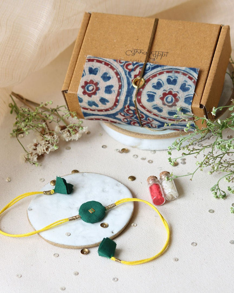 Buy Upcycled Artisanal Rakhi- Green & Yellow | Shop Verified Sustainable Rakhi on Brown Living™