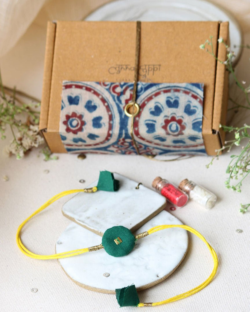 Buy Upcycled Artisanal Rakhi- Green & Yellow | Shop Verified Sustainable Rakhi on Brown Living™