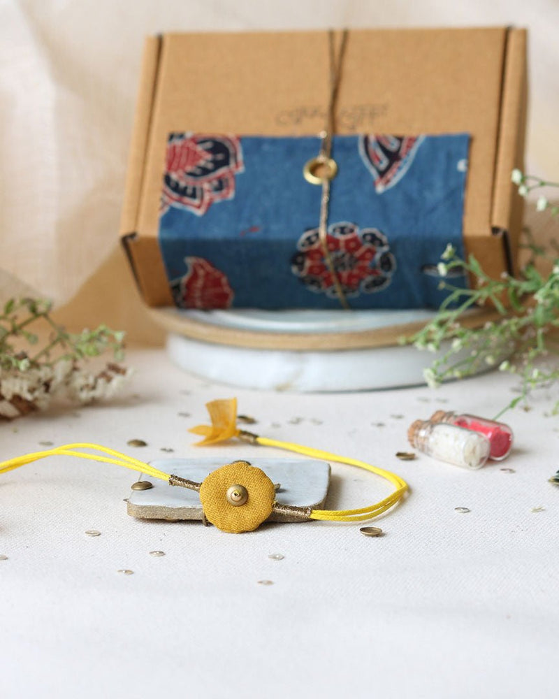 Buy Upcycled Artisanal Rakhi- Yellow | Shop Verified Sustainable Rakhi on Brown Living™