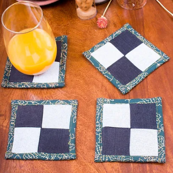 Buy Upcycled Denim Coaster Set of 4- Blue and White | Shop Verified Sustainable Table Linens on Brown Living™