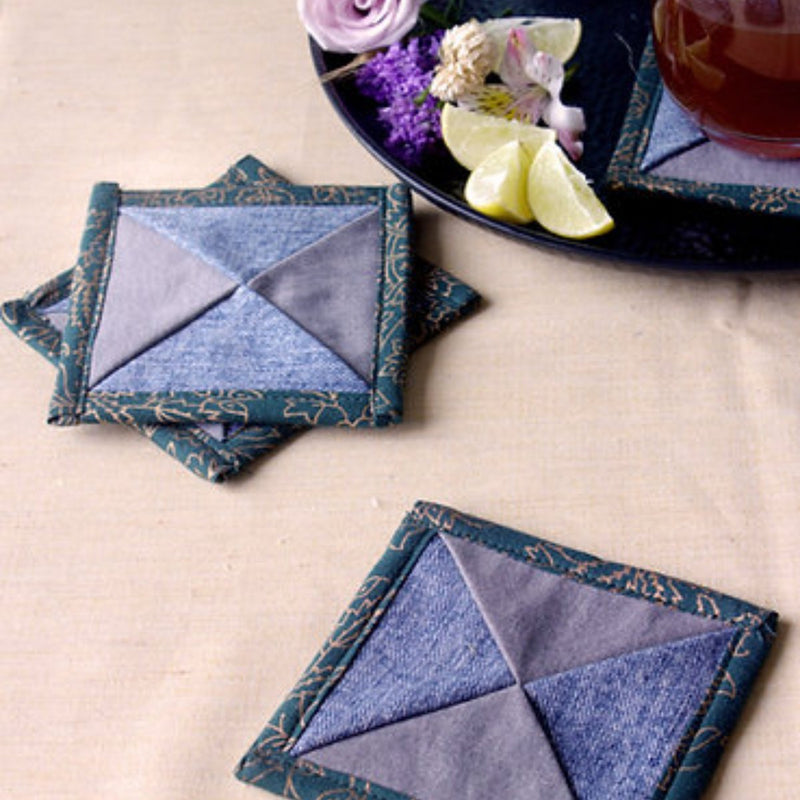 Buy Upcycled Denim Coaster Set (x4)- Blue and Grey | Shop Verified Sustainable Table Linens on Brown Living™