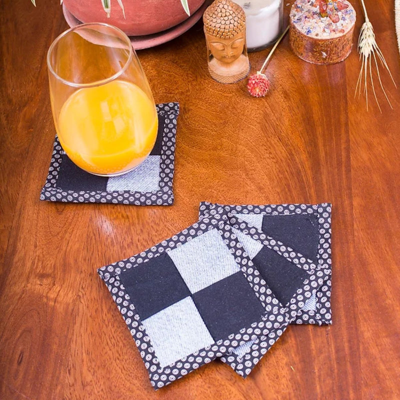 Buy Upcycled Denim Coaster Set (x4)- Dark and Light Blue | Shop Verified Sustainable Table Linens on Brown Living™