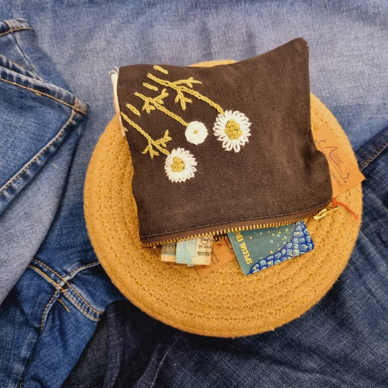 Buy Upcycled Denim Pocket | Hand Embroidered- Brown | Shop Verified Sustainable Gift Bags on Brown Living™