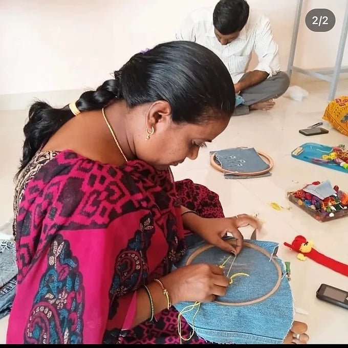 Buy Upcycled Denim Pocket | Hand Embroidered- Brown | Shop Verified Sustainable Gift Bags on Brown Living™