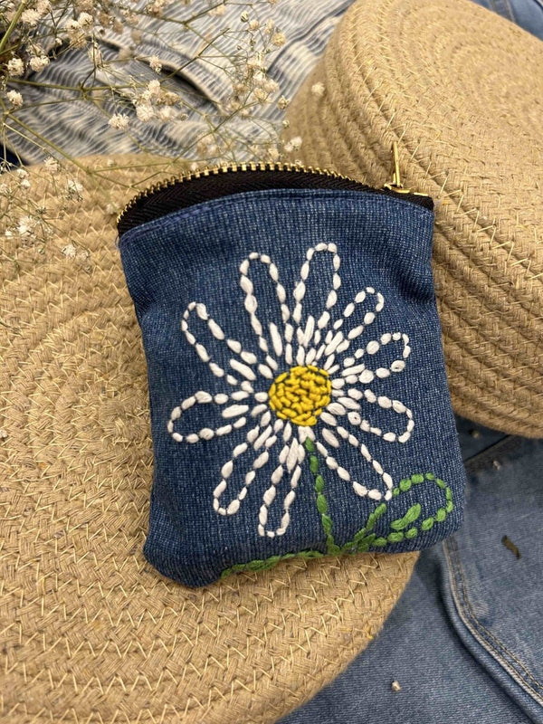 Buy Upcycled Denim Pocket | Hand Embroidered | Shop Verified Sustainable Travel Organiser on Brown Living™