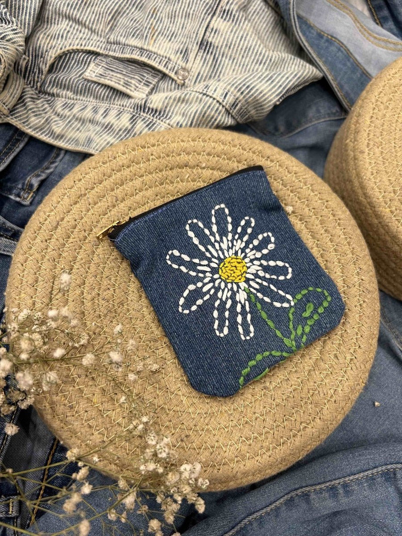 Buy Upcycled Denim Pocket | Hand Embroidered | Shop Verified Sustainable Travel Organiser on Brown Living™