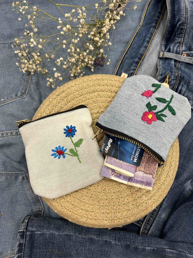 Buy Upcycled Denim Pockets Combo | Set of 2 | Hand Embroidered | Shop Verified Sustainable Travel Organiser on Brown Living™