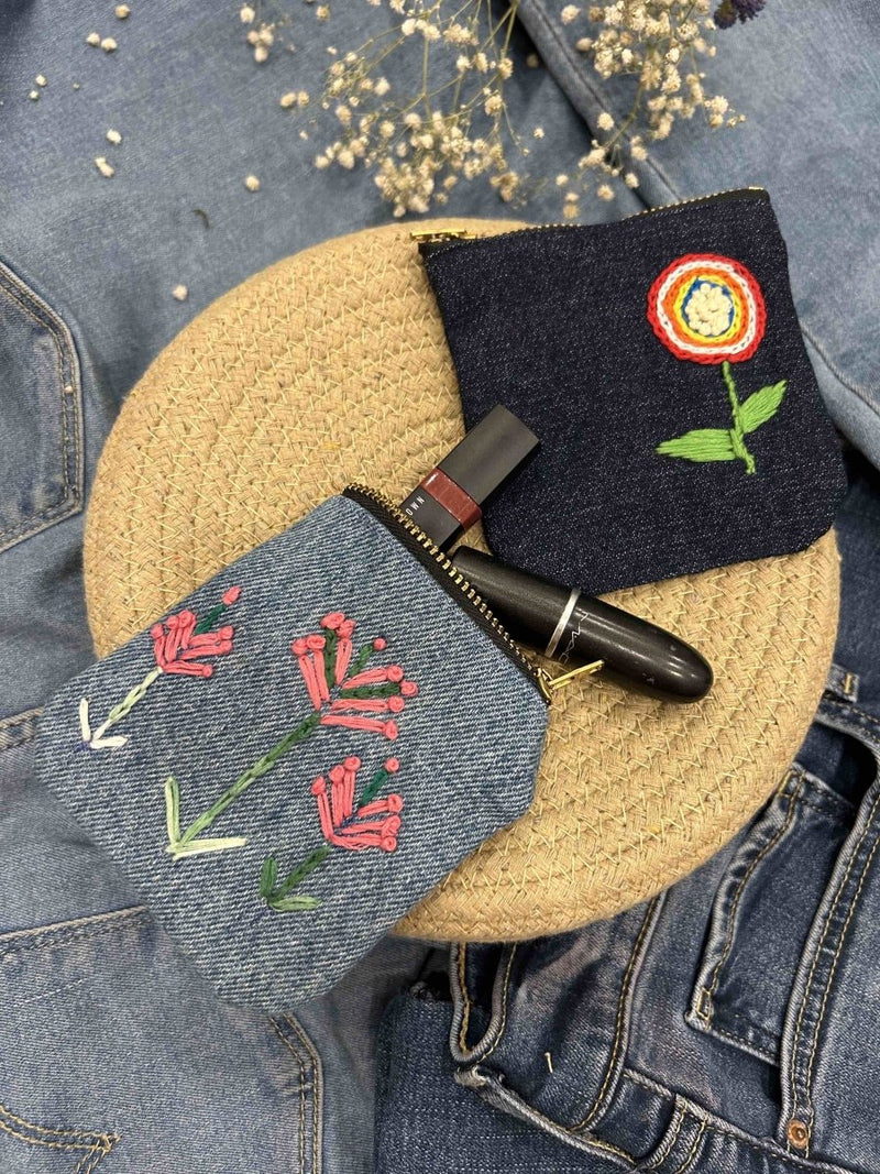 Buy Upcycled Denim Pockets Combo | Set of 2 | Hand Embroidered | Shop Verified Sustainable Travel Organiser on Brown Living™