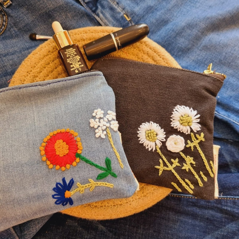 Buy Upcycled Denim Pockets Combo | Set of 2 | Hand Embroidered | Shop Verified Sustainable Travel Organiser on Brown Living™