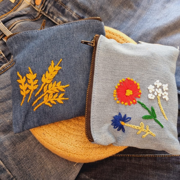 Buy Upcycled Denim Pockets Combo | Set of 2 | Hand Embroidered | Shop Verified Sustainable Travel Organiser on Brown Living™