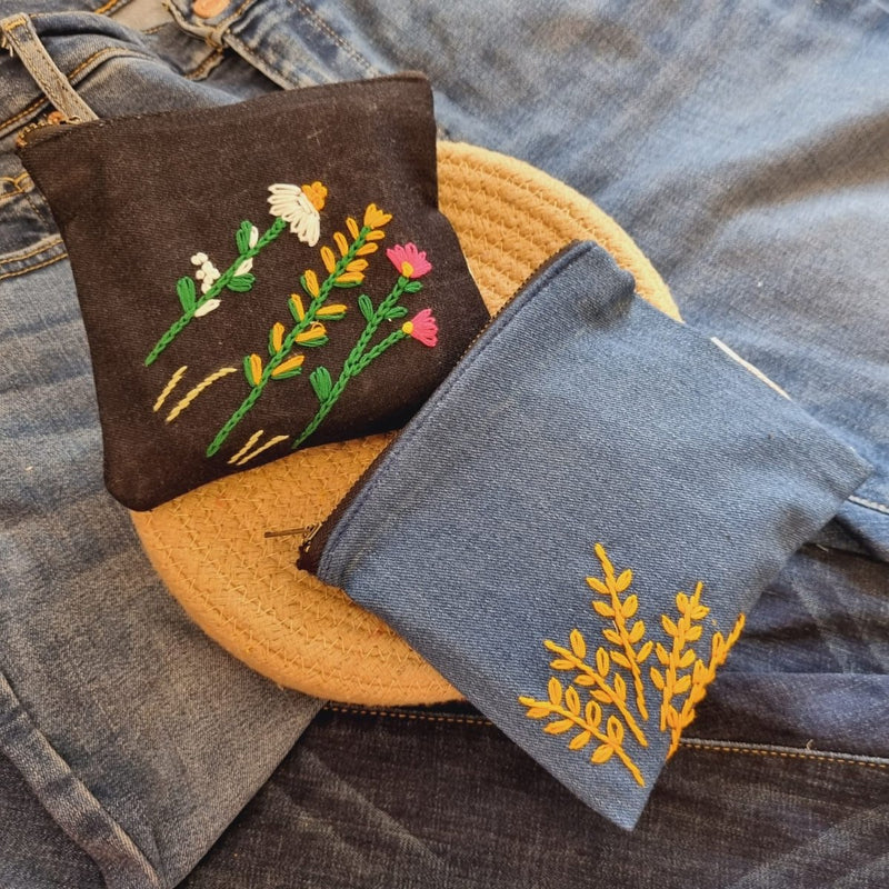 Buy Upcycled Denim Pockets Combo | Set of 2 | Hand Embroidered | Shop Verified Sustainable Travel Organiser on Brown Living™