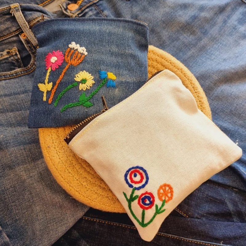 Buy Upcycled Denim Pockets Combo | Set of 2 | Hand Embroidered | Shop Verified Sustainable Travel Organiser on Brown Living™