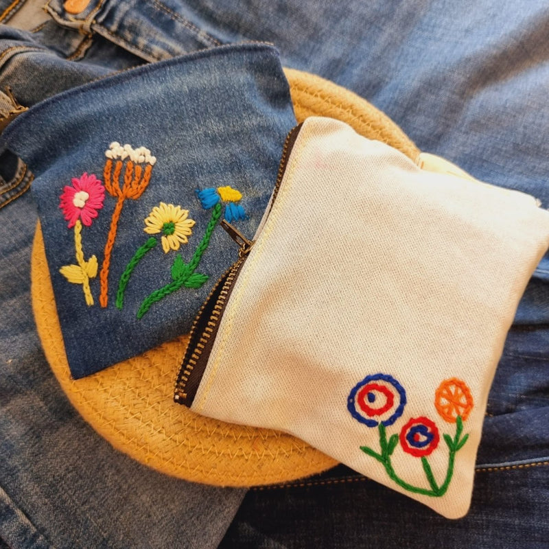 Buy Upcycled Denim Pockets Combo | Set of 2 | Hand Embroidered | Shop Verified Sustainable Travel Organiser on Brown Living™