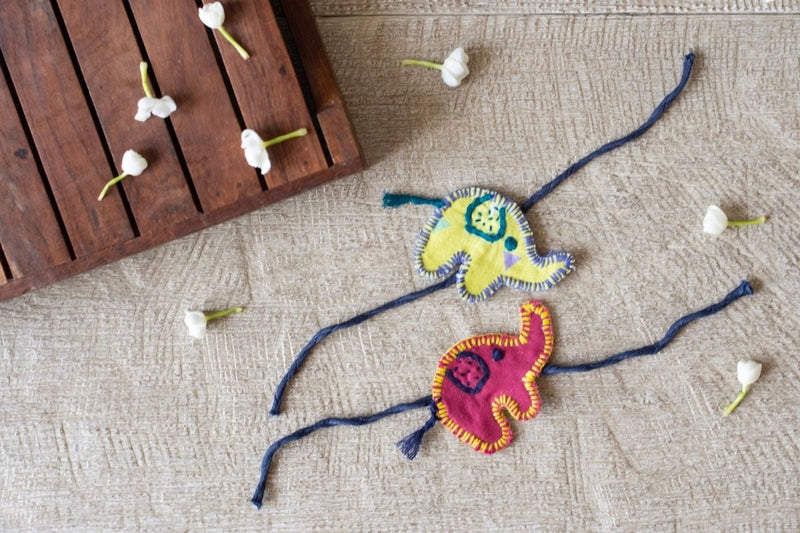 Buy Upcycled Elephant Hand Embroidered Kids Rakhi | Shop Verified Sustainable Rakhi on Brown Living™