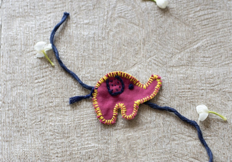 Buy Upcycled Elephant Hand Embroidered Kids Rakhi | Shop Verified Sustainable Rakhi on Brown Living™