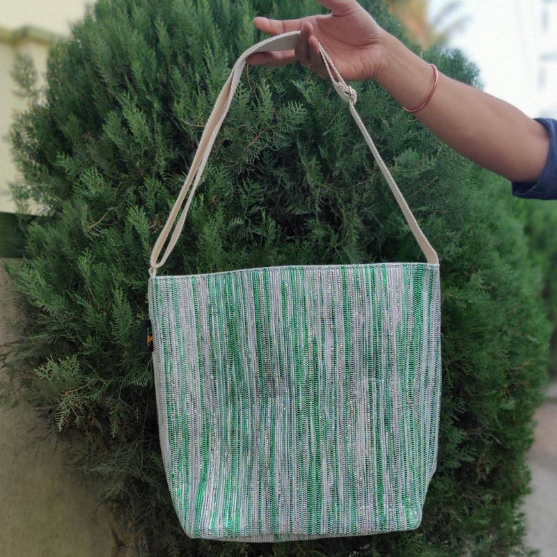 Buy Upcycled Handwoven Jhola With Zip Tote | Shop Verified Sustainable Tote Bag on Brown Living™