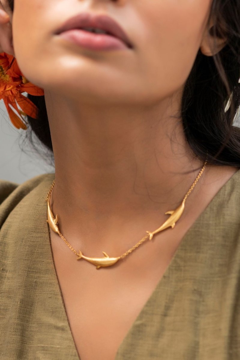 Buy Vaquita Dolphin Brass Necklace - Gold | Shop Verified Sustainable Womens Necklaces on Brown Living™